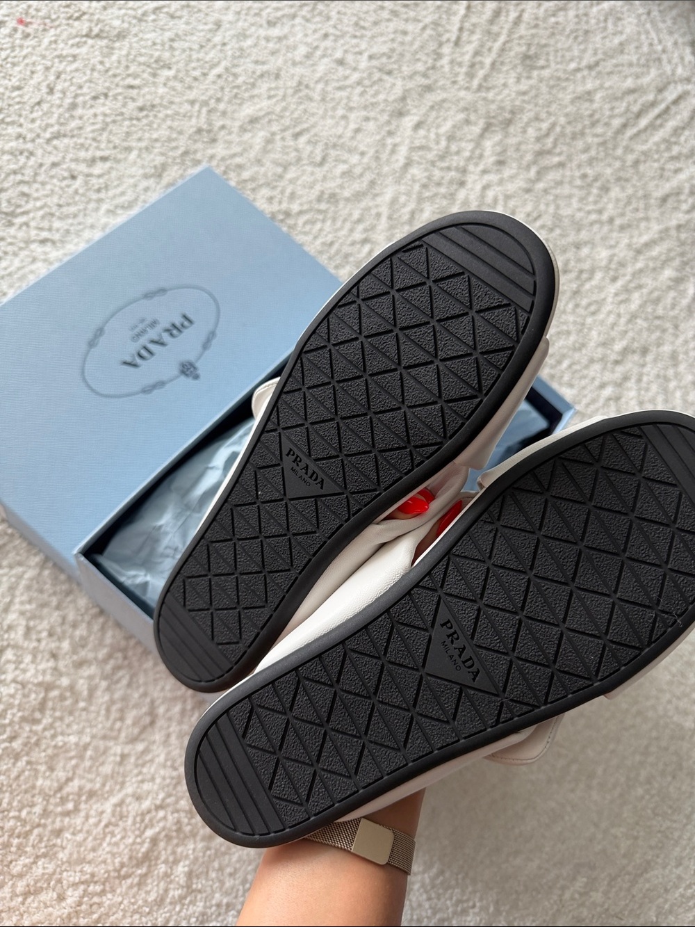 BNIB PRADA - White Napa Leather Criss Cross Slides 6.5 - Picture 5 of 5